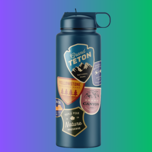 die cut sticker on a water bottle